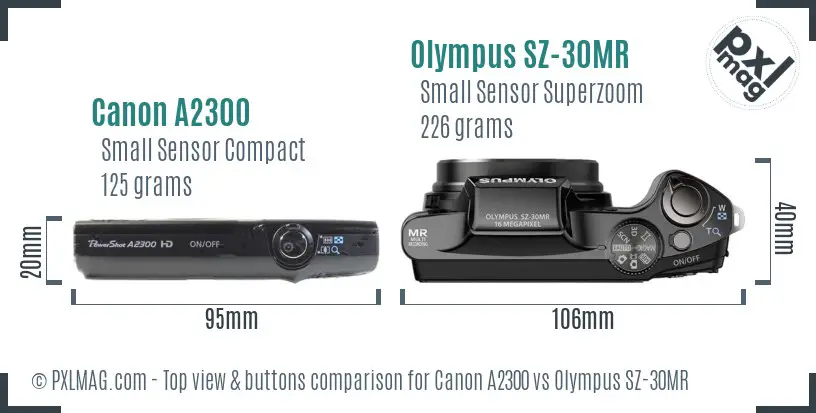 Canon A2300 vs Olympus SZ-30MR top view buttons comparison