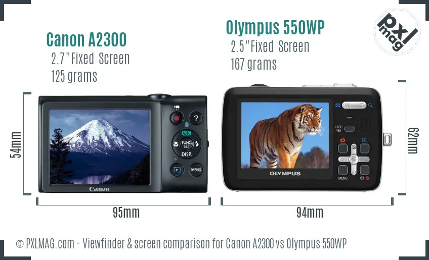 Canon A2300 vs Olympus 550WP Screen and Viewfinder comparison