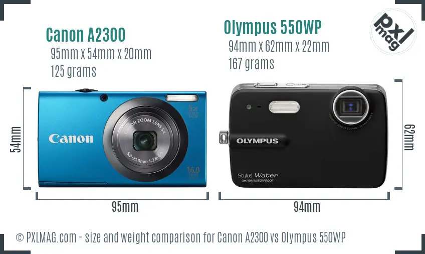 Canon A2300 vs Olympus 550WP size comparison