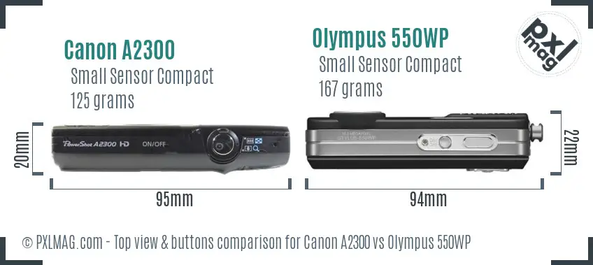 Canon A2300 vs Olympus 550WP top view buttons comparison