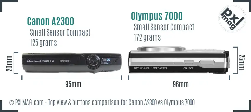 Canon A2300 vs Olympus 7000 top view buttons comparison Canon A2300 vs Olympus 7000 top view buttons comparison