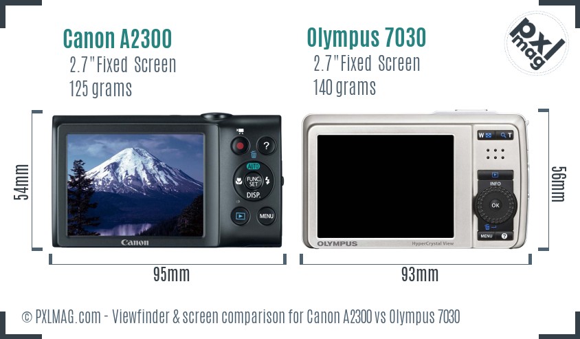Canon A2300 vs Olympus 7030 Screen and Viewfinder comparison