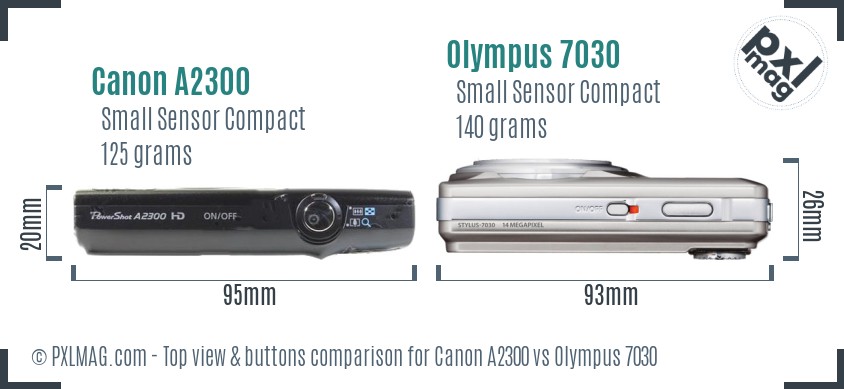 Canon A2300 vs Olympus 7030 top view buttons comparison