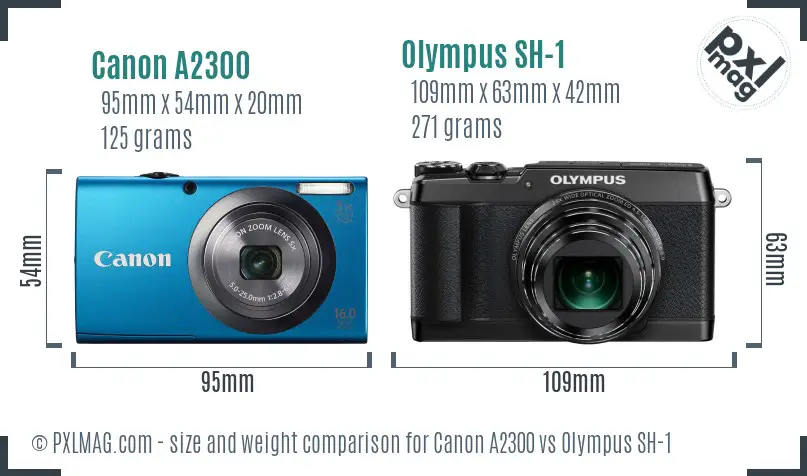 Canon A2300 vs Olympus SH-1 size comparison Canon A2300 vs Olympus SH-1 size comparison