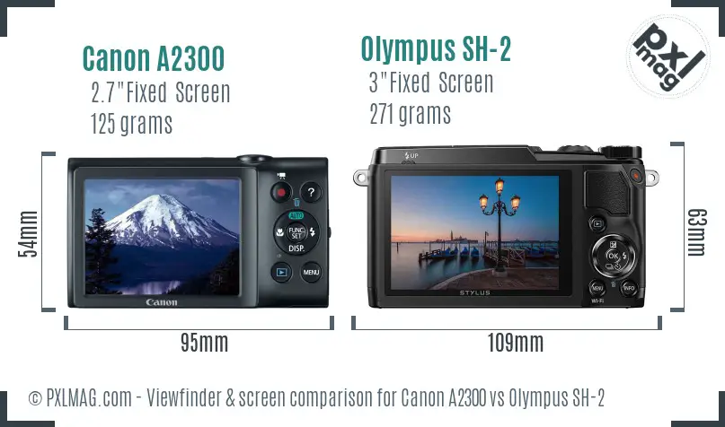 Canon A2300 vs Olympus SH-2 Screen and Viewfinder comparison
