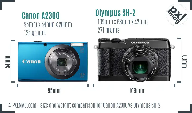 Canon A2300 vs Olympus SH-2 size comparison