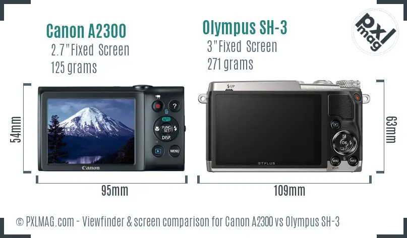 Canon A2300 vs Olympus SH-3 Screen and Viewfinder comparison