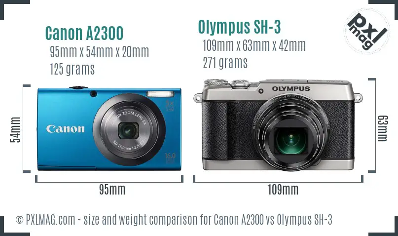 Canon A2300 vs Olympus SH-3 size comparison