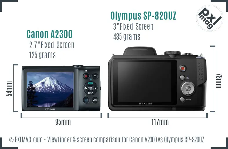 Canon A2300 vs Olympus SP-820UZ Screen and Viewfinder comparison