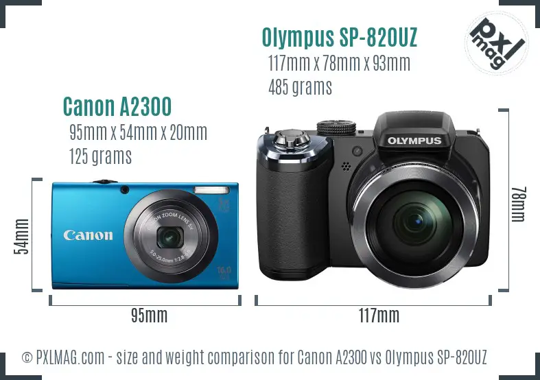 Canon A2300 vs Olympus SP-820UZ size comparison