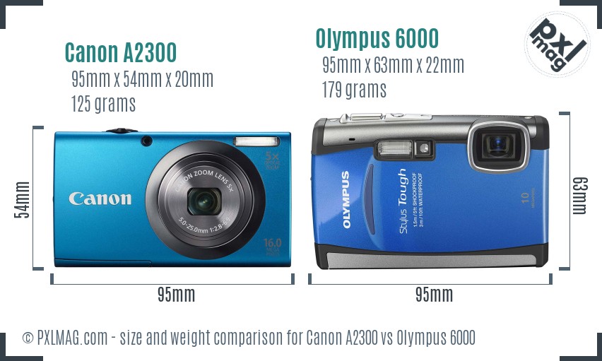 Canon A2300 vs Olympus 6000 size comparison