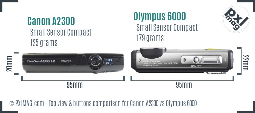 Canon A2300 vs Olympus 6000 top view buttons comparison