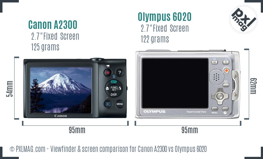 Canon A2300 vs Olympus 6020 Screen and Viewfinder comparison