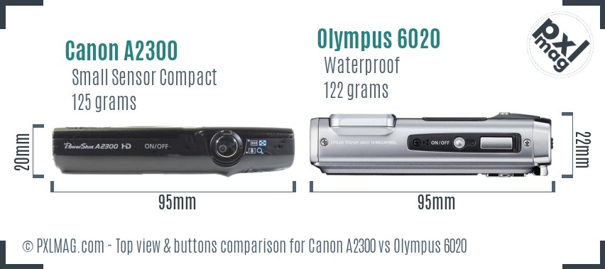 Canon A2300 vs Olympus 6020 top view buttons comparison