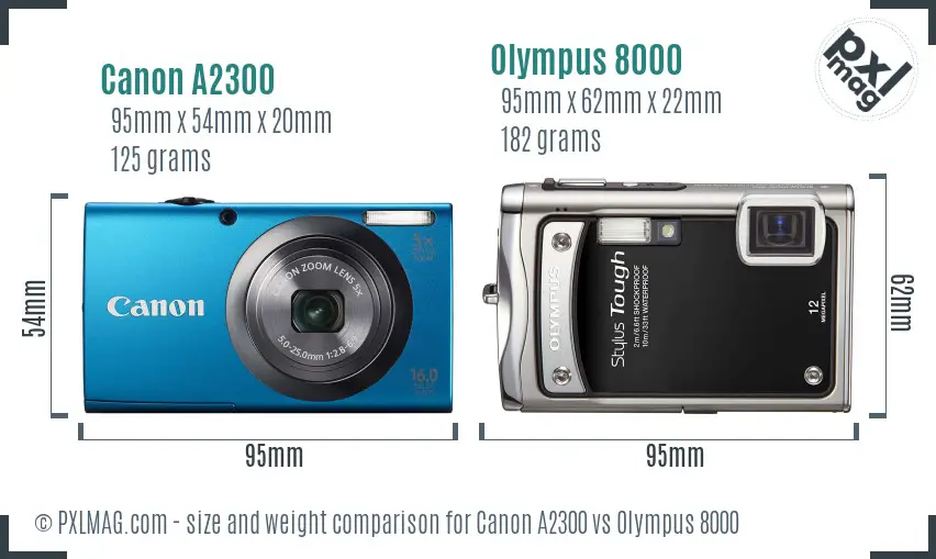 Canon A2300 vs Olympus 8000 size comparison