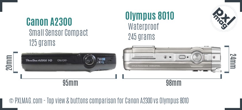 Canon A2300 vs Olympus 8010 top view buttons comparison