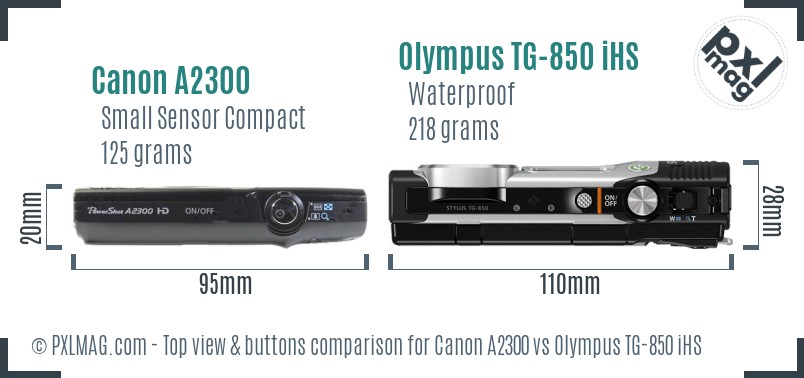 Canon A2300 vs Olympus TG-850 iHS top view buttons comparison