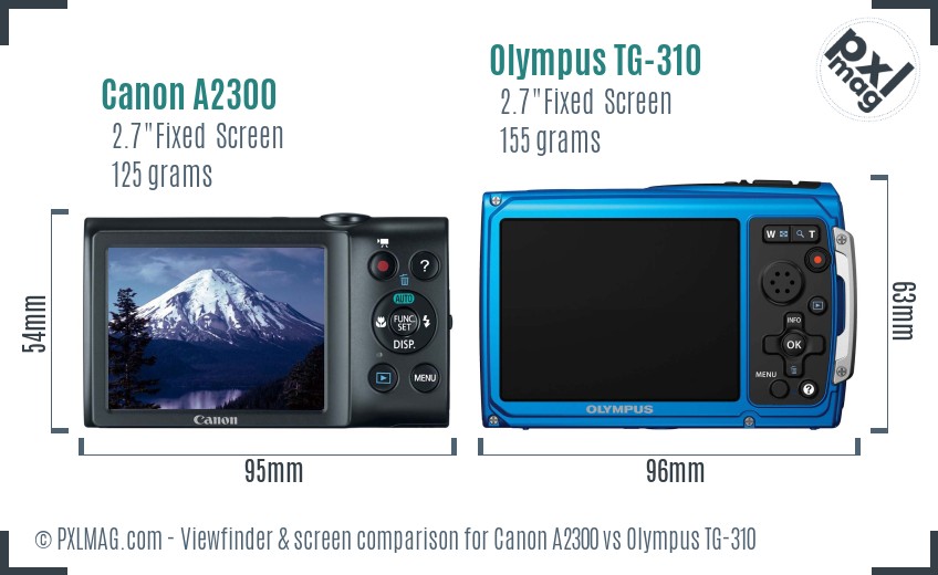 Canon A2300 vs Olympus TG-310 Screen and Viewfinder comparison
