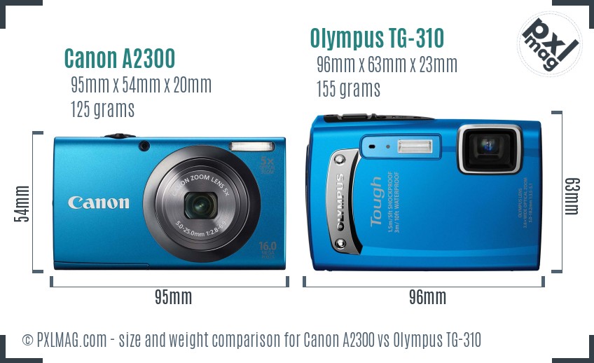Canon A2300 vs Olympus TG-310 size comparison Canon A2300 vs Olympus TG-310 size comparison