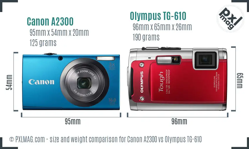 Canon A2300 vs Olympus TG-610 size comparison Canon A2300 vs Olympus TG-610 size comparison