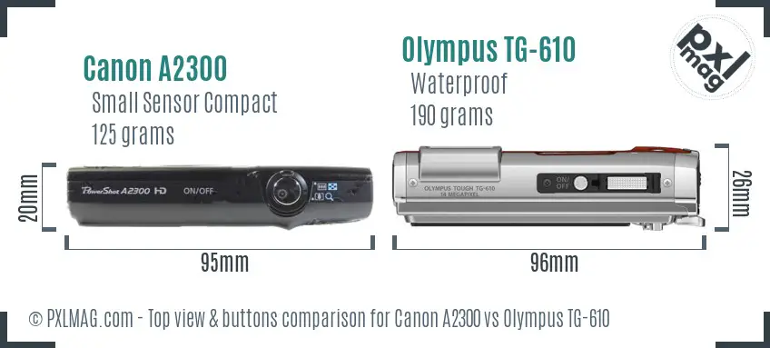 Canon A2300 vs Olympus TG-610 top view buttons comparison