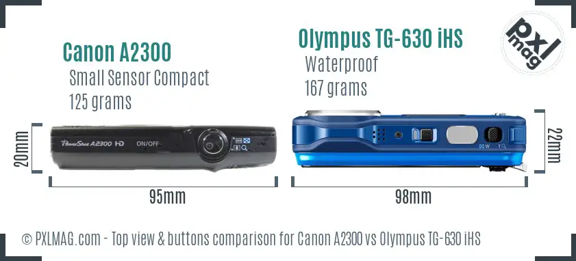 Canon A2300 vs Olympus TG-630 iHS top view buttons comparison