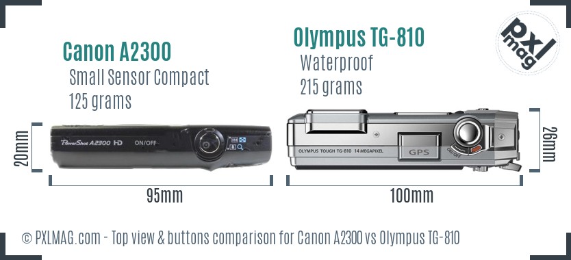 Canon A2300 vs Olympus TG-810 top view buttons comparison