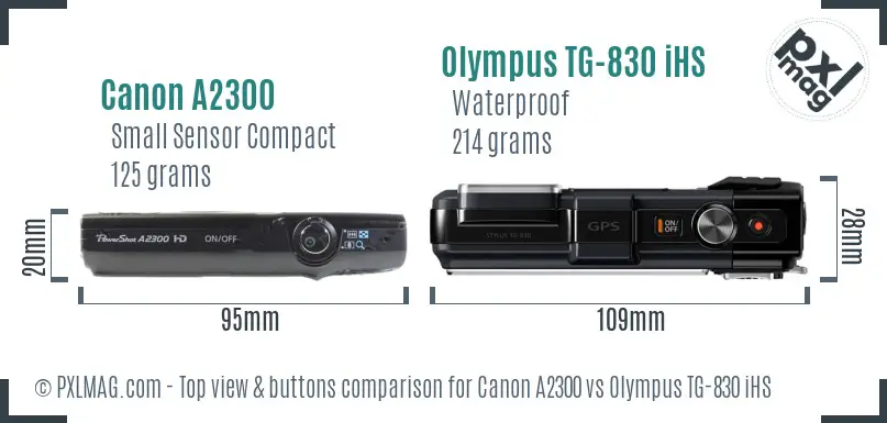 Canon A2300 vs Olympus TG-830 iHS top view buttons comparison