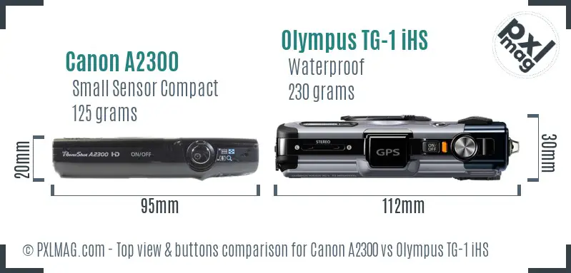 Canon A2300 vs Olympus TG-1 iHS top view buttons comparison