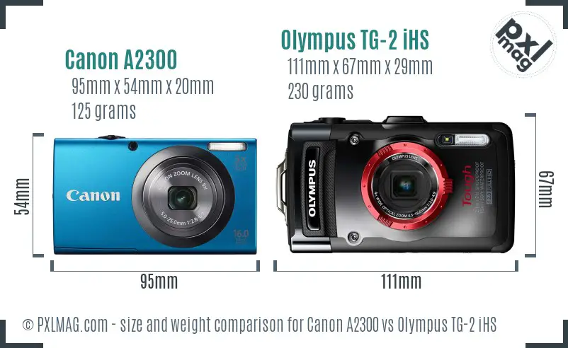 Canon A2300 vs Olympus TG-2 iHS size comparison