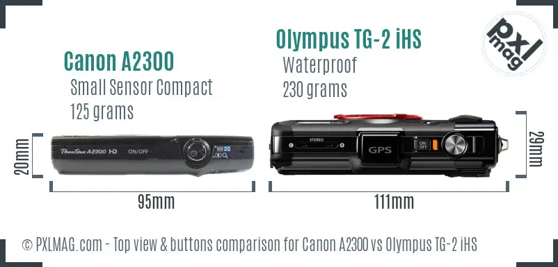 Canon A2300 vs Olympus TG-2 iHS top view buttons comparison