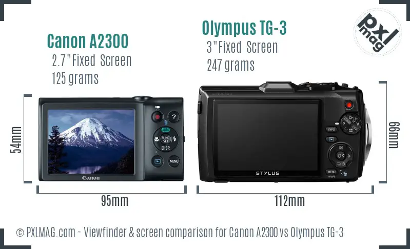 Canon A2300 vs Olympus TG-3 Screen and Viewfinder comparison