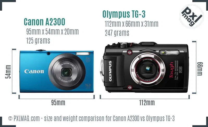 Canon A2300 vs Olympus TG-3 size comparison