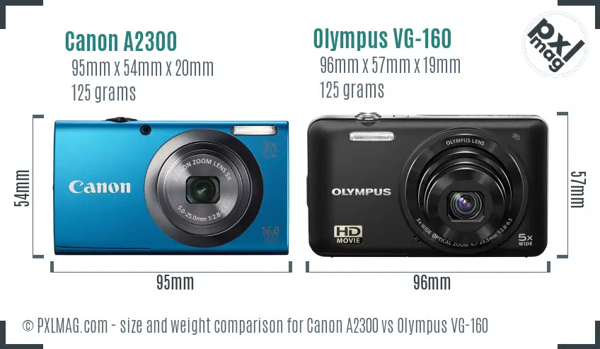 Canon A2300 vs Olympus VG-160 size comparison Canon A2300 vs Olympus VG-160 size comparison