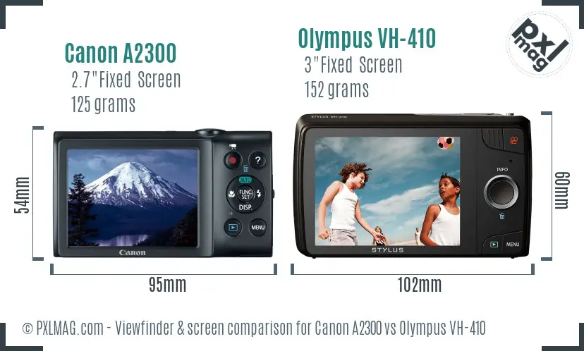 Canon A2300 vs Olympus VH-410 Screen and Viewfinder comparison