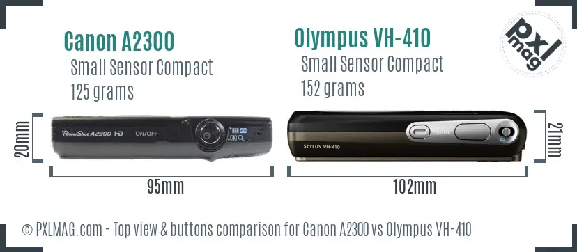 Canon A2300 vs Olympus VH-410 top view buttons comparison