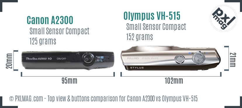 Canon A2300 vs Olympus VH-515 top view buttons comparison