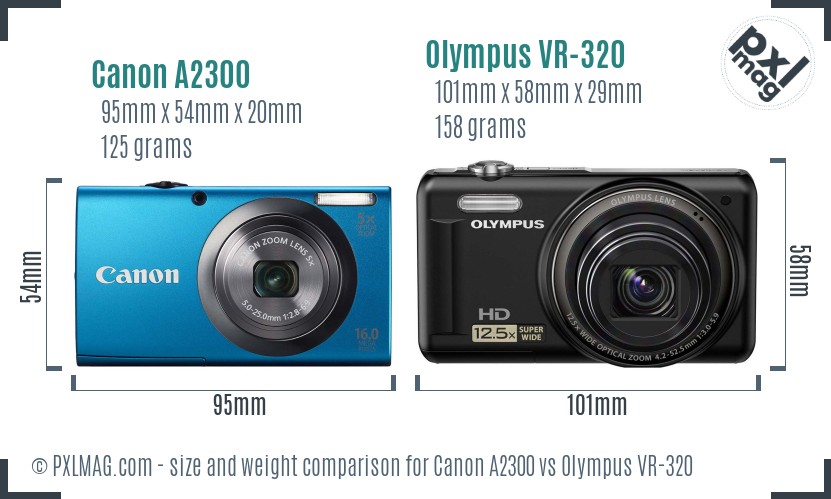 Canon A2300 vs Olympus VR-320 size comparison