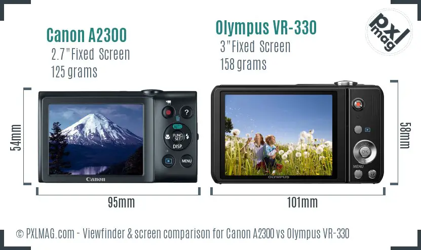 Canon A2300 vs Olympus VR-330 Screen and Viewfinder comparison