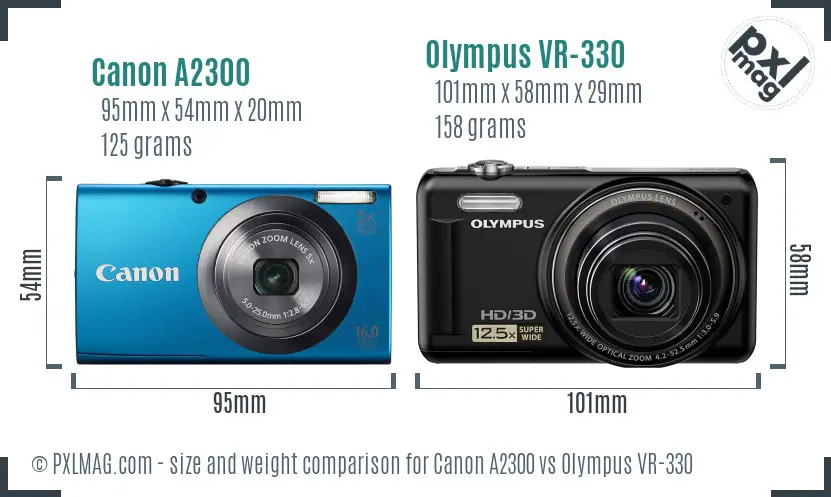 Canon A2300 vs Olympus VR-330 size comparison