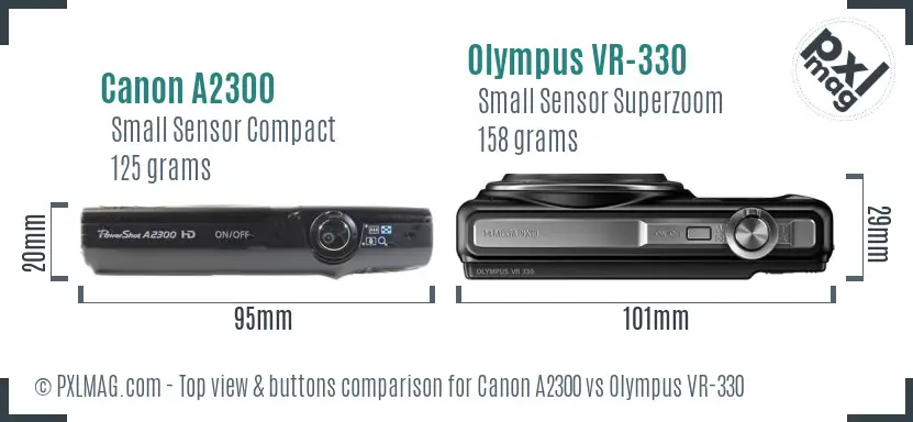 Canon A2300 vs Olympus VR-330 top view buttons comparison