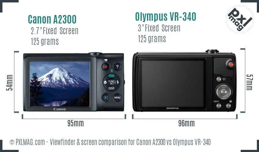 Canon A2300 vs Olympus VR-340 Screen and Viewfinder comparison