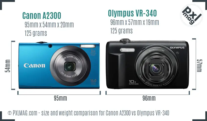 Canon A2300 vs Olympus VR-340 size comparison