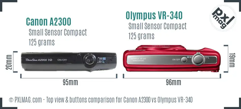 Canon A2300 vs Olympus VR-340 top view buttons comparison