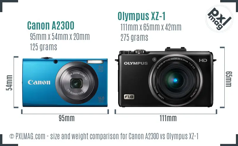Canon A2300 vs Olympus XZ-1 size comparison