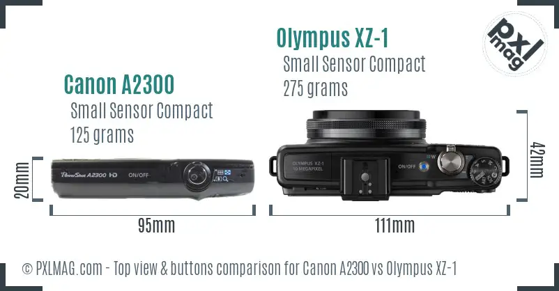Canon A2300 vs Olympus XZ-1 top view buttons comparison