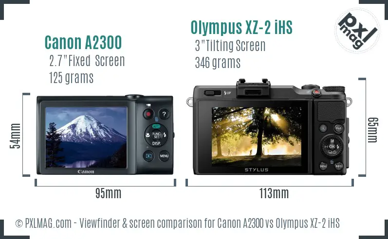 Canon A2300 vs Olympus XZ-2 iHS Screen and Viewfinder comparison