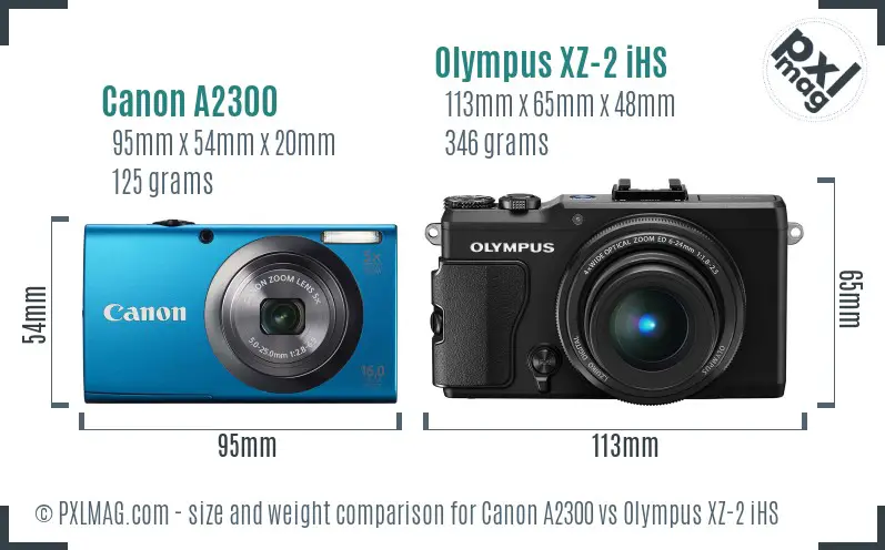 Canon A2300 vs Olympus XZ-2 iHS size comparison