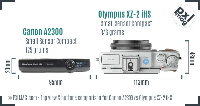Canon A2300 vs Olympus XZ-2 iHS top view buttons comparison