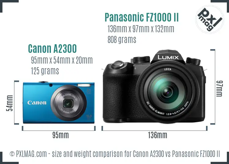 Canon A2300 vs Panasonic FZ1000 II size comparison